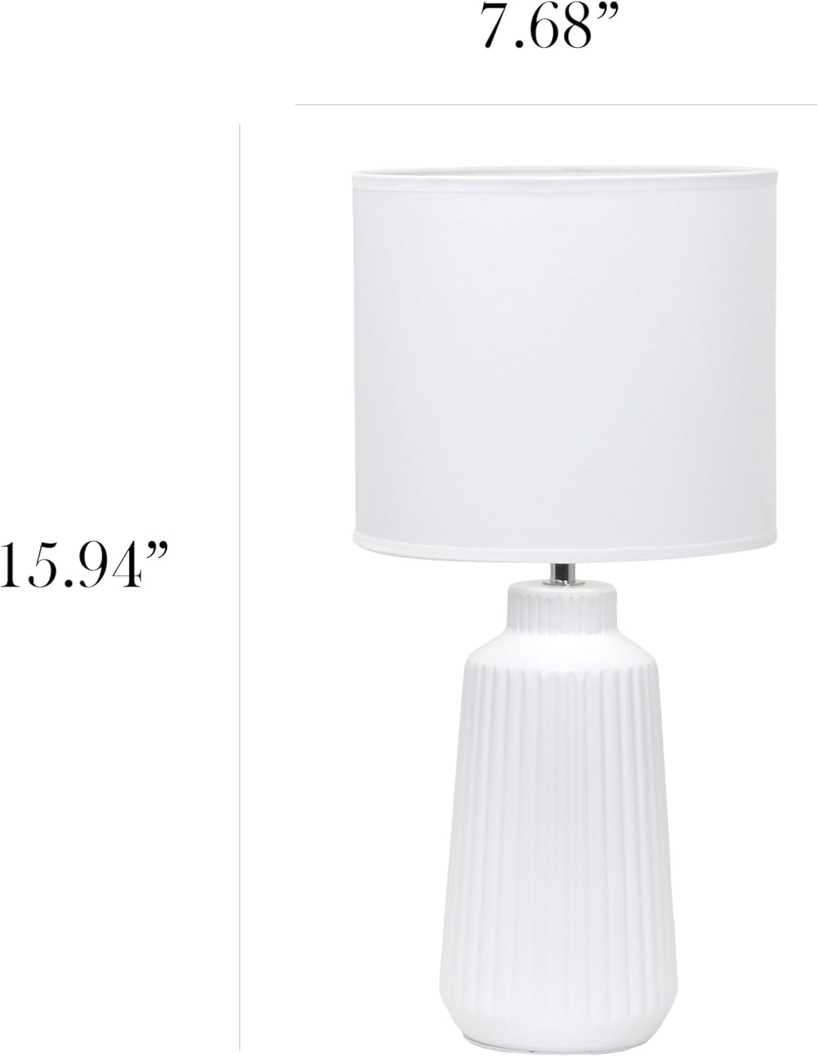 Simple Designs LT1169-OFF 15.94" Glow & Flow Minimalist Grooved Ceramic Table Lamp, Monochromatic Fabric Shade, Textured Accent Lighting, for Bedroom, Office, Living Room, Off-White