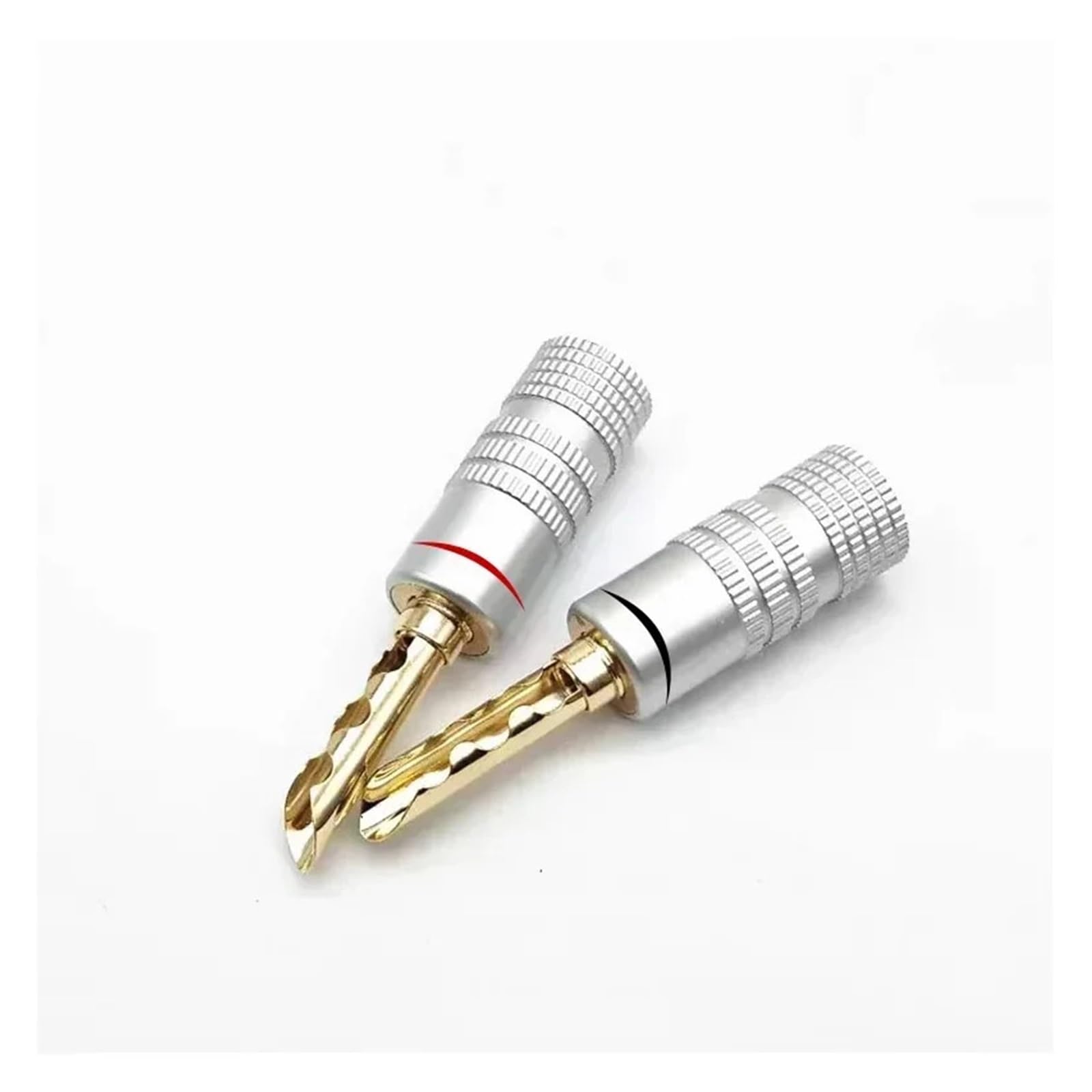 GUYTRM 4 szt. 4 mm wtyk bananowy 24-karatowa miedź BFA 4 mm złącze bananowe męski wtyk głośnikowy czarny czerwony wymagane spawanie lingli(4pcs)