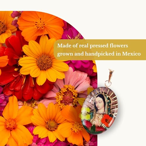 Nuestra Fe Saints necklace for women made with real pressed flowers 0.925 silver - Virgen de guadalupe necklace - Angel necklaces3