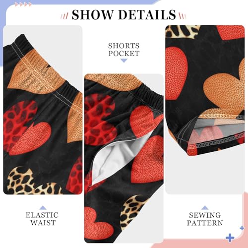 Pajama Pants Leopard Hearts Love Valentines PJ Bottoms Sleepwear Lounge Sleep Pant with Pockets4