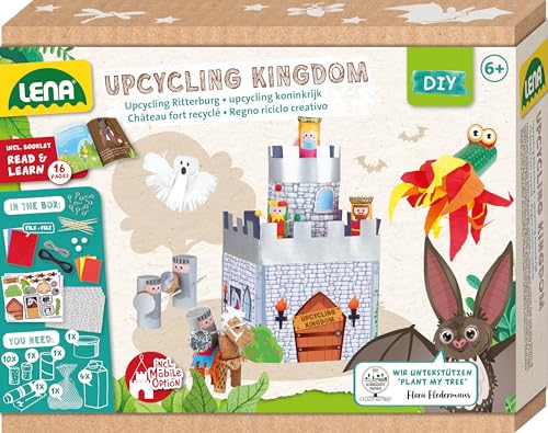 Lena 42831 - Upcycling Bastelset Königreich, Ritterburg aus Papierbögen und Haushaltsgegenständen, 2 in 1 Mobile und Spielset, Klebeset für Jungen und Mädchen, Papierbasteln für Kinder ab 6 Jahren