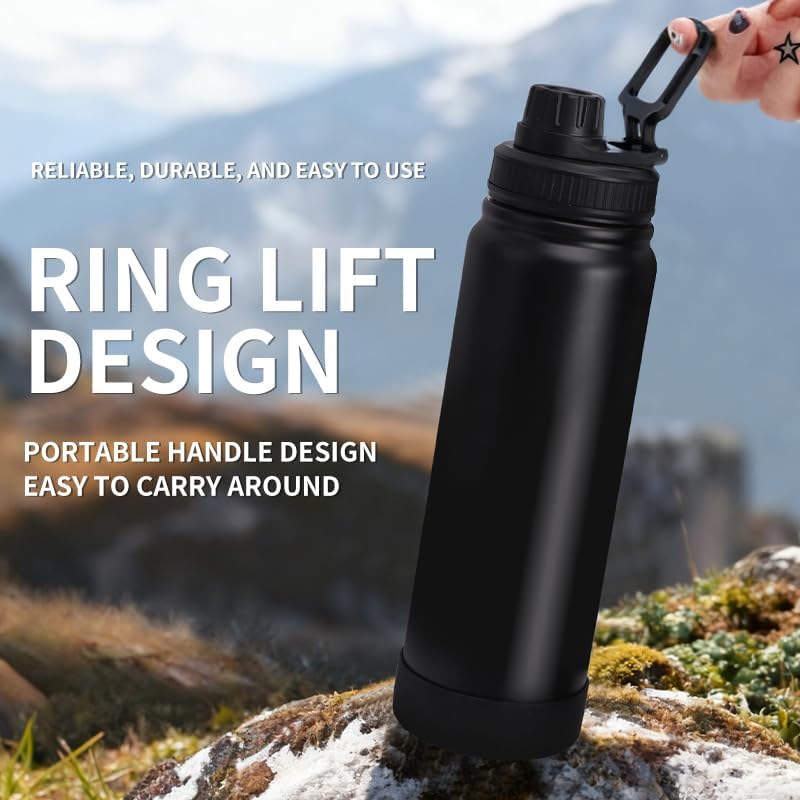 Stainless Steel Water Bottle, Matte Black, Vacuum Insulated, Wide Mouth with Handle Lid, Sports Fitness Container (Matte Black) - Image 4