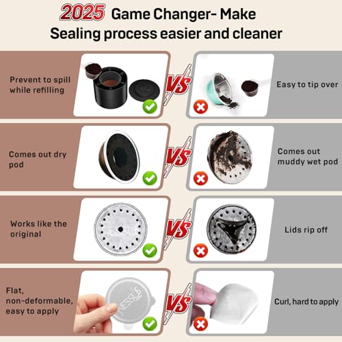 Image of Reusable Pods Kit for Nespresso Vertuo, Refillable Vertuo Coffee Pods Espresso Accessories with 100 pcs Foil Seals Lids, Holder and Brush for Nespresso Vertuo Plus Next Capsule Machine