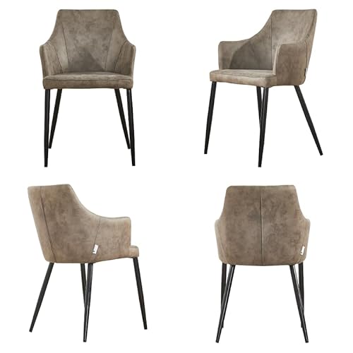P&N Homewares Zarah LUX Faux Leather Dining Chairs with Arms – Modern Dining Room Chairs with Plush Foam Padding, Powder-Coated Metal Legs, and Rustic Stitching – Comfortable Accent Chair for Dining