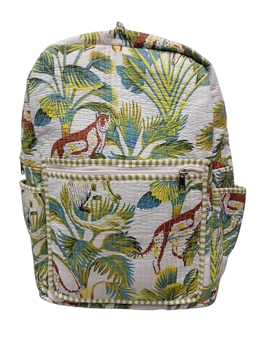 Image of Doraya Cotton Quilted Unisex Backpack Hand Block Floral Printed Design Stylish Eco-Friendly Bag for School, Travel, and Everyday Adventures
