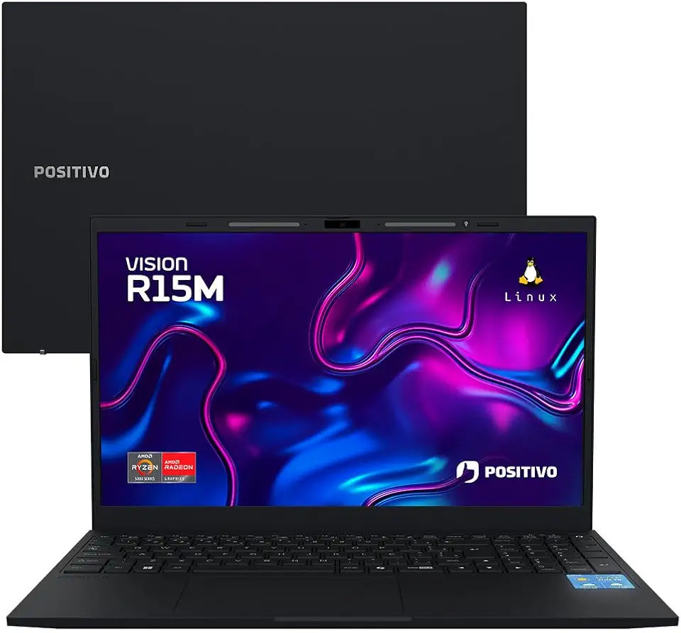 Notebook Positivo Vision R15M AMD Ryzen 5-5625U Linux 8GB RAM 256GB SSD Wi-Fi 6 Tela 15.6” Full HD IPS Antirreflexo - Minitela - Permite upgrade de memória RAM e SSD - Preto