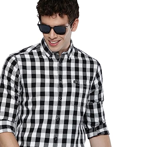 Image of The Indian Garage Co Men Slim Fit Checkered Full Sleeves Cutaway Collar Casual Shirt