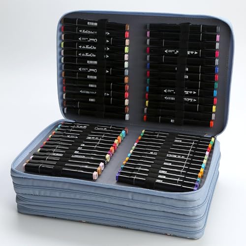 Image of Grey Marker Case, 264 Slots for (104 Markers Bag + 160 Gel Pencils Organizer) Alcohol Marker Pencil Holder for Art Sketch Markers, Permanent Paint Pens Artist Supplies