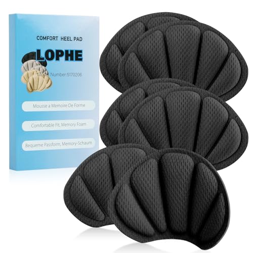 LOPHE Almohadillas para Talones, 3 Pares Almohadilla Talóneras Autoadhesivas para Mujeres y Hombres, Protector de Talon Esponja para Antirozaduras Zapatos y Reducir Talla Zapata (Negro)