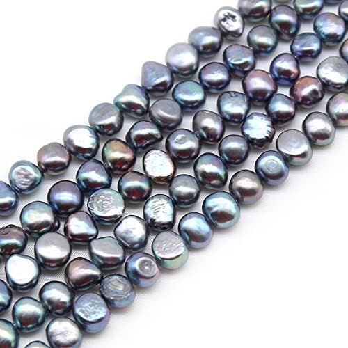 Natural Dark Blue Freshwater Pearl Irregular Baroque Pearls Bead For Jewelry Making DIY Bracelet Necklace 14" Strand 3-10mm Handmade crafts ( Color : Dark Blue , Item Diameter : 8-9mm 35beads )