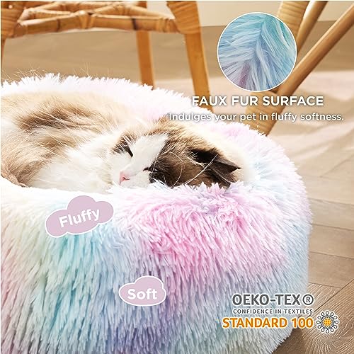 Image of Bedsure Calming Cat Beds Donut Round Washable Kitten Bed,20 inches Multi Color