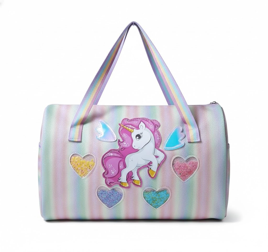 Unicorn Duffel Bag for Girls - Rainbow Glitter Kids Travel Bag with Shoe Compartment - Dance & Gymnastics Bag, Waterproof Overnight Weekender Bag for Toddlers & Teens-image-45