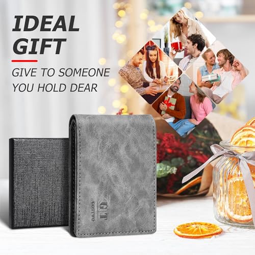 Image of Gostwo Mens Slim Bifold Wallet, RFID Blocking with ID Window & Card Slots | Faux Leather, Slim Front Pocket Fit, Multi Card Slots, RFID Privacy Protection, Gift for Men, Boy, Teen