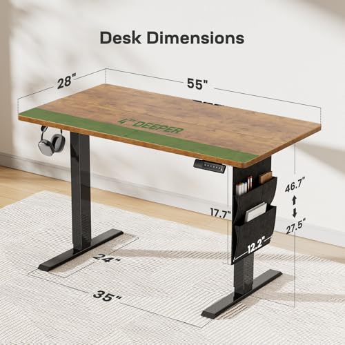 Image of Marsail Electric Standing Desk Adjustable Height Home Office Desks 55 inchx28 inch with Storage Bag,Sit Stand up Desks for Study,Writing,Work Computer 4 Memory Preset with Headphone Hook