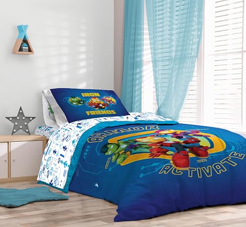 Sunny Side Up Kids Comforter Set Includes Sheets and Pillow Covers - Soft and Cozy Bed Set for Stylish Room Decor, Blue - Iron Man and His Awesome Friends, 7 Piece Full Size Bedding