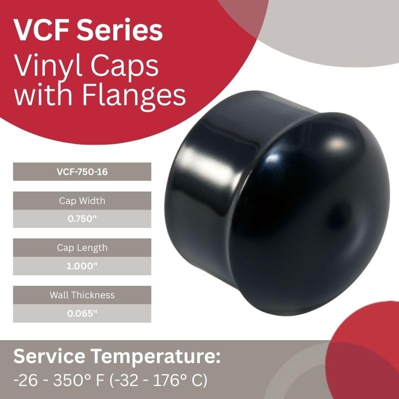 Image of Caplugs VCF-750-16 VCF Series, Black Vinyl Caps with Flanges, Protective Closures, Thread Protectors, Dust and Moisture Seals, Masking, Color Coding, 0.750 inch W x 1.000 inch L, Pack of 40 (99390306)