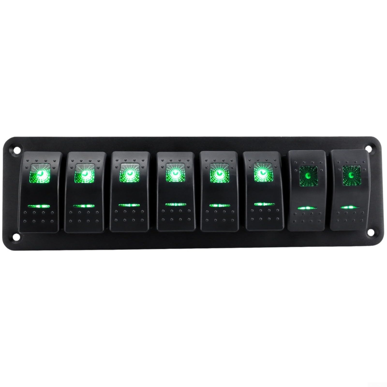 Panel de interruptor basculante impermeable IP65 LED verde, panel de interruptor marino para barco para caravanas y camiones, para construcción robusta de ABS PC aluminio (8 personas)