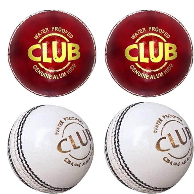 Sports Leather Club Cricket Ball 4-Piece Set for Sports and Practice |White and Red Color | |Standard Size|-picture-19