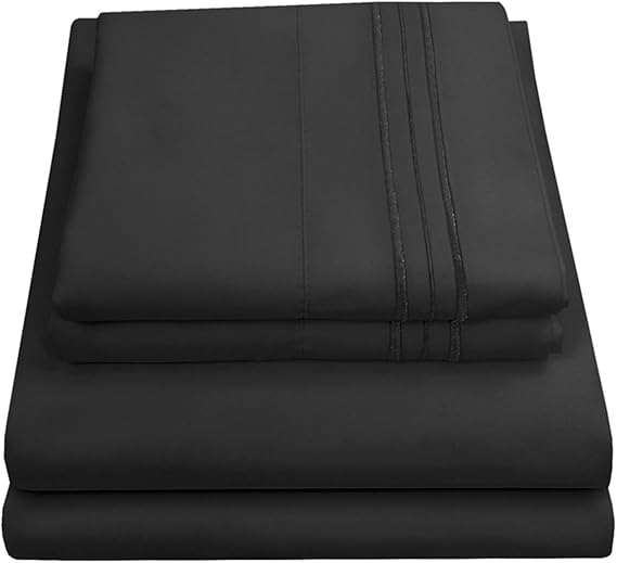 King Size Sheets - Breathable Luxury Bed Sheets with Full Elastic & Secure Corner Straps Built In - 1800 Supreme Collection Extra Soft Deep Pocket Bedding Set, Sheet Set, King, Black