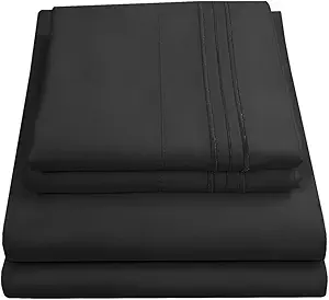 King Size Sheets - Breathable Luxury Bed Sheets with Full Elastic & Secure Corner Straps Built In - 1800 Supreme Collection Extra Soft Deep Pocket Bedding Set, Sheet Set, King, Black