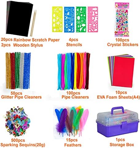 VOLINFO Arts and Crafts Supplies for Kids- 1600+ PCS DIY Craft Kits Including Scratch Paper Art Set, Pipe Cleaners, Folding Storage Box, Preschool Homeschool Craft Set, Gift for Toddlers Age 4 5 6 7 8 9(Purple) 3 517w9wfOY3S. AC