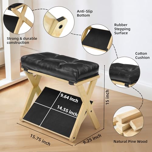 Image of Foot Rest Under Desk at Work, Solid Wood Double Step Footrest | Under Desk Footrest with Solid Wood Design, Non-Slip EVA Surface, Ergonomic Foot Support for Home Office, Gaming & Work