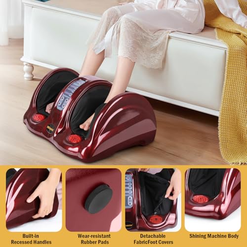 Image of H&B Luxuries Shiatsu Foot Massager Machine with Remote Controller, Kneading and Rolling Home Massagers for Feet, Ankle, Calf, Leg, Ideally for Men, Women, Father, Mom Parents and The Elderly, Red
