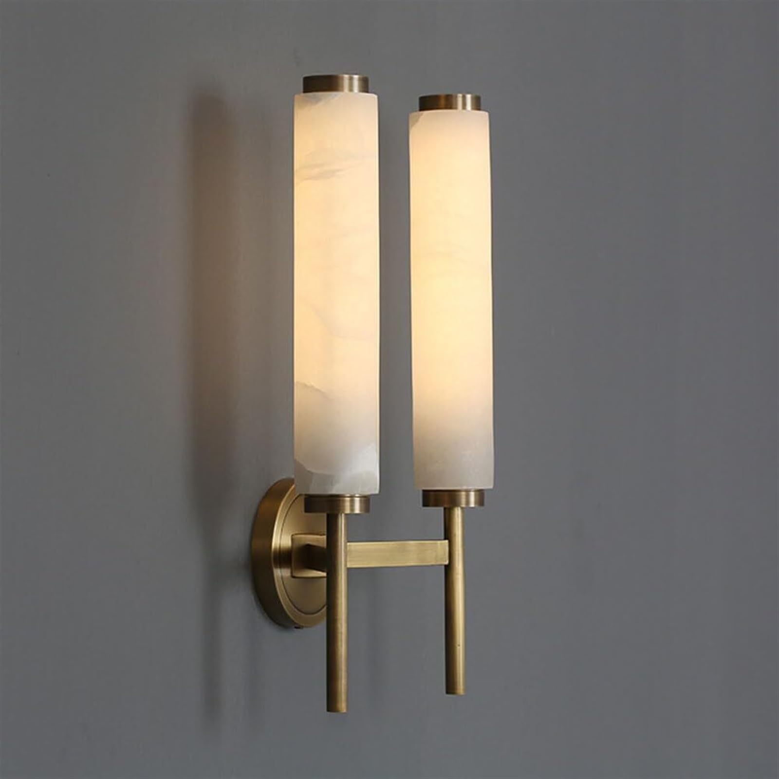 HCZKIUJY 18.8" Nordic Decoration Brass Marble Wall Sconces for Bedroom Indoor Long Linear Wall Light Bar 2-Lights Bathroom Vanity Wall Lamp Fixture for Bedside Living Room Hallway Hotels(2 Lights)