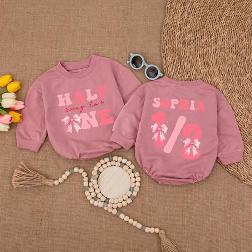 Personalized Half Birthday Outfit Baby Girl, Custom 1/2 Birthday Girl Bubble Romper, 6 Month Photoshoot4