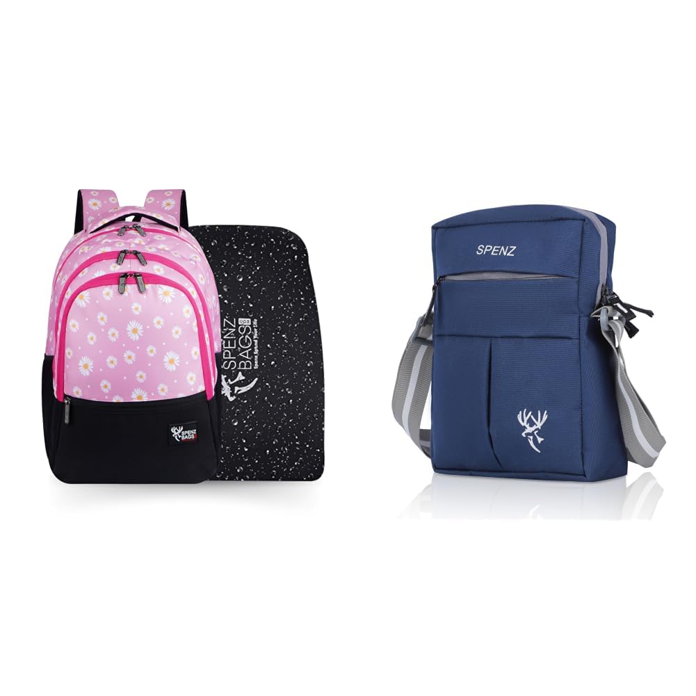 spenz bags SPENZ Flamingo School College Bag for girls & Women 3 Compartment Backpack for Girls & + Spenz Crossbody Sling Bag for Men & Women | Lightweight Polyester Travel Shoulder Bag with-picture-32