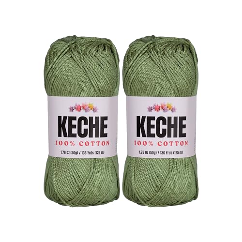 Image of Cotton Yarn - 100% Cotton Yarn for Crocheting and Knitting, Mercerized Cotton Amigurumi Yarn Fine-Sport 2 1.76 oz (50g) / 136 Yrds (125 m) 2 Skeins - Avocado Green