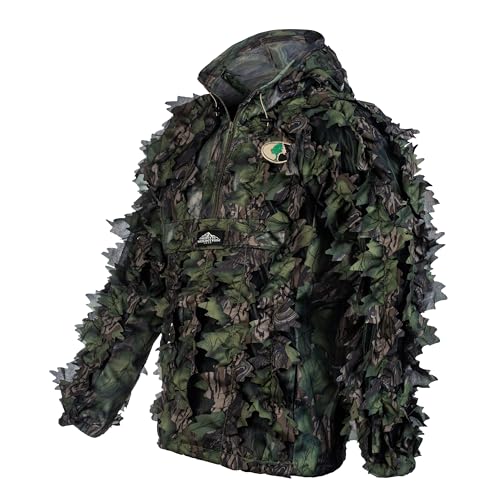 Image of North Mountain Gear Leafy Camo Hunting Jacket - Lightweight 1 /2 Zip Hoodie with Hood & Pouch