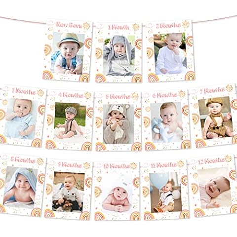 Boho Rainbow First Birthday Photo Supplies, Rainbow Newborn to 12 Month Birthday Banner for Girls Boho Themed 1st Birthday Decorations Cover