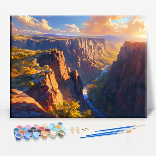 HUINORYA Black Canyon of The Gunnison Colorado Framed Canvas DIY Paint by Numbers Kit Bar Cafe Cave Home Room Wall Bathroom Porch Patio Decor Gift, 16 x 12 Inch