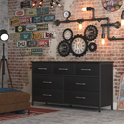Ikeno 7 Drawer Dresser, Industrial Wood Storage Dressers & Chests Of Drawers With Sturdy Steel Frame, Storage Dresser For Bedroom Wood #TOP1