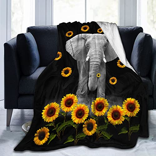 Elephant And Sunflower Cozy Soft Flannel Blanket Luxury Bed Throw Blanket For Living Room Couch Sofa Chair 50 X 40 Inch #TOP1