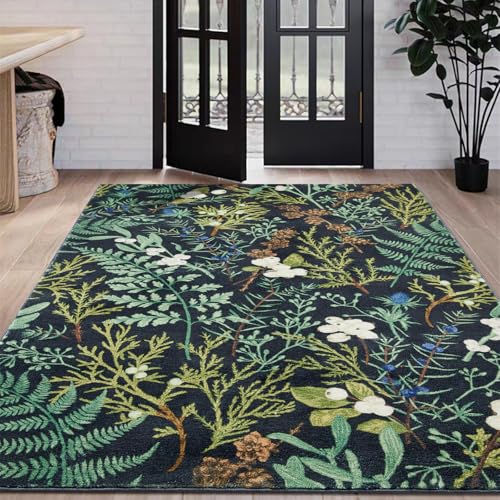 Aldopein Ultra Thin Botanical Floral Area Rug 6x9 Washable, Cute