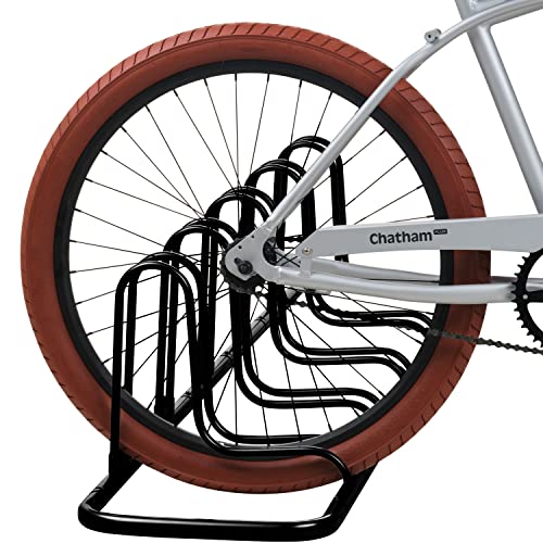 Retrospec Stash Rack 2, 4 & 5 Bike Floor Stand Bicycle Storage Organizer For Mountain Bike, Road Bike, Weather Resistant Fine Powder Steel Coating Fits Wheels Up To 3", Black, 5 Bike #TOP4
