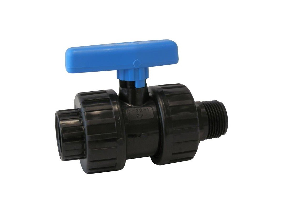 Valvola A Sfera In PP Per Tubo PE | Attacco AG/IG, Esecuzione Uni PN 16, Omologazione DVGW, Multicolore, Dimensioni Da 1/2" A 2"