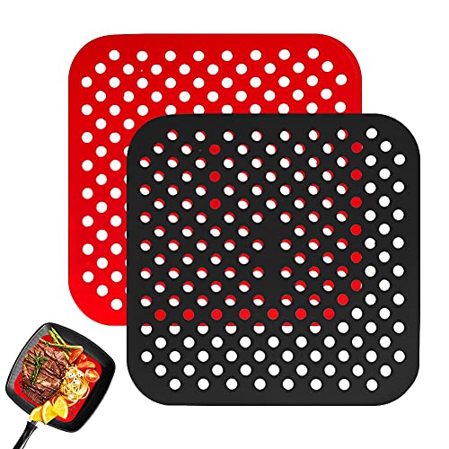 Alfombrilla Freidora Aire, 2Pcs Alfombrillas de Silicona Reutilizables Air Fryer Liner, Antiadherentes,Rejilla Freidora Aire Cuadrada