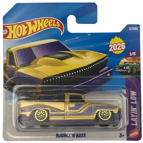 Hot Wheels - Bounce'n Ass - Layin' Low 1/5 - JJH32 - Short Card - Goldmetallic - Mattel 2026-1:64 - Modelo de licencia