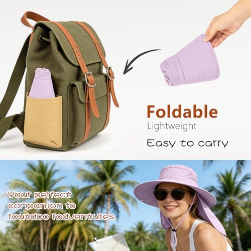Image of ZOORON Sun Hats for Men Women Fishing Hat with Neck Flap,UPF 50+ Sun Hat Waterproof Wide Brim Bucket Hats for Safari Hiking