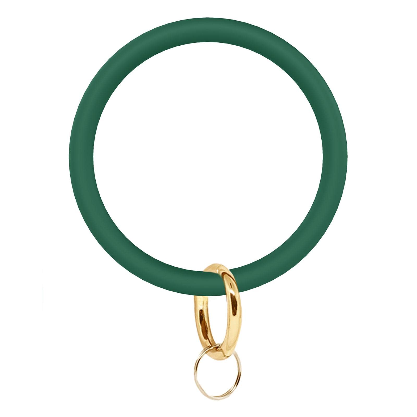 AOOFSilicone Wrist Keychain Circle Bracelet Rubber Bangle Round Keyring Holder dark green