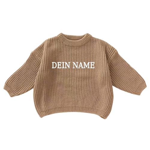 Generisch Personalisierte Pullover Baby Geschenk Personalisiert Strickpullover Kleinkinder Baumwolle Pulli Winterkleidung Jungen/Mädchen Gestrickt Sweatshirt Kinder Baby Kleidung Khaki 4-5 Jahre