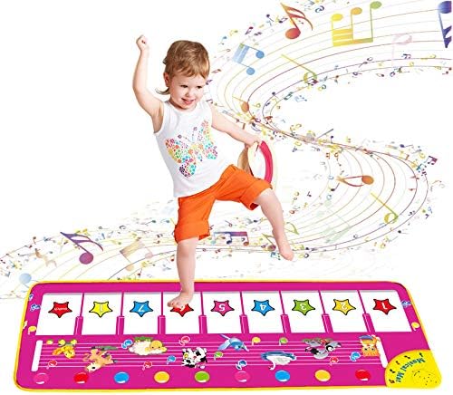 DITHIN Piano Musical Mat Toys for 1 + Year Old Girl, Piano Mat Toys for 2 + Year Old Boys Girls Toys Gifts for 1-3 Year Old Girl Boy Christmas Birthday Gift Age 1,2,3 Toddlers Babies Pink