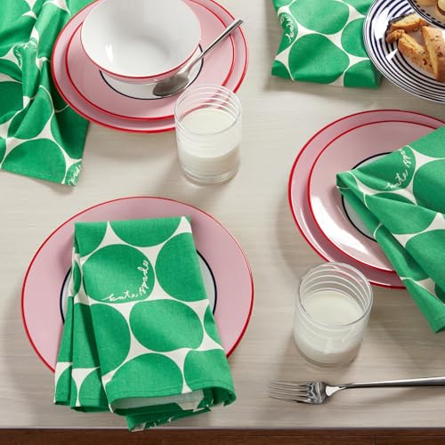 Image of kate spade new york Joy Dot Cloth Napkins 4-Pack Set, 100% Cotton, Machine Washable, Green /Cream, 20 inchx20 inch