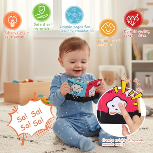 Image of SNOWIE SOFT 7Pcs Cloth Book Toys for 6 Month Old Baby,Soft Toys Sensory Baby Toy for 6 to 12 Month,Non-Toxic Babies Toy 0 to 3 Year Babies with Touch and Feel Crinkle Book Toddler Washable