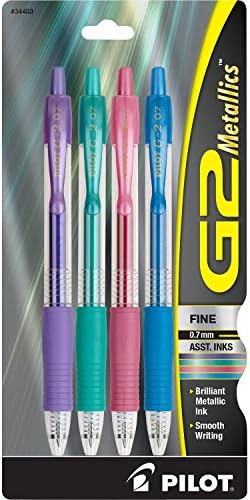 PILOT G2 Metallics Refillable and Retractable Rolling Ball Gel Pens, Fine Point, Assorted Color Inks, 4-Pack (34403)