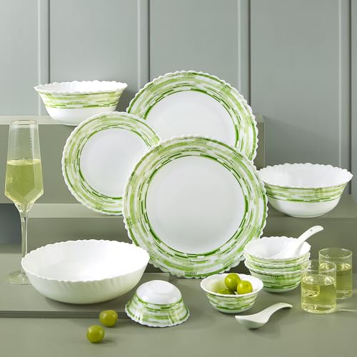 Image of Larah by Borosil 35 Pieces Opalware Dinner Set | for Family of 6 | Microwave & Dishwasher Safe | Bone-Ash Free | Crockery Set for Dining & Gifting | Plates & Bowls (Aura)