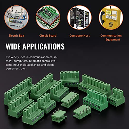Tanstic 32 Sets Terminal Blocks, 5.08Mm Pitch 2/3/4/5/6/7/8/9/10 Pin 10A 300V Pcb Mount Screw Pluggable Male Female Terminal Block Connector #TOP6